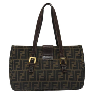 FENDI Zucca Canvas Hand Bag Black Brown Auth 118418 - 0