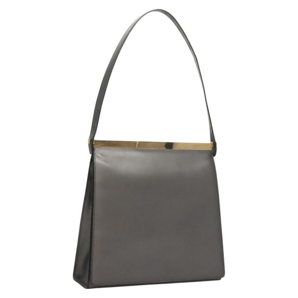 GUCCI Shoulder Bag Leather Brown Gold Auth 118429