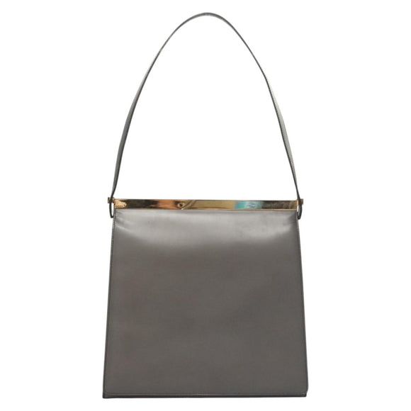 GUCCI Shoulder Bag Leather Brown Gold Auth 118429