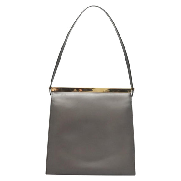 GUCCI Shoulder Bag Leather Brown Gold Auth 118429