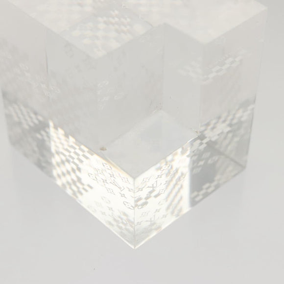 LOUIS VUITTON Paperweight 3D Paper Weight Crystal glass Clear LV Auth 118434