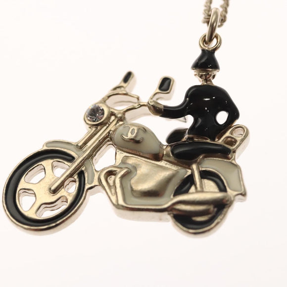 CHANEL Bike Necklace metal Silver CC Auth 118435