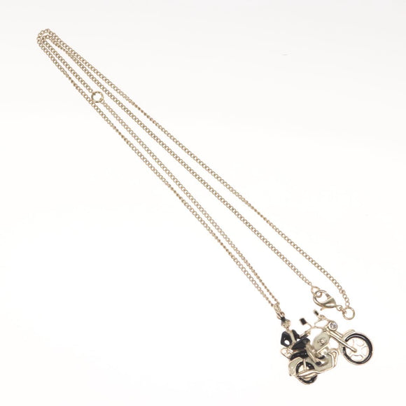 CHANEL Bike Necklace metal Silver CC Auth 118435
