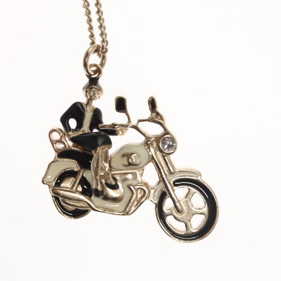 CHANEL Bike Necklace metal Silver CC Auth 118435