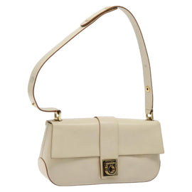 Salvatore Ferragamo Gancini Hand Bag Leather Beige Gold Auth 118442