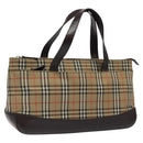 BURBERRY Nova Check Hand Bag Canvas Beige Gold Auth 118521-1