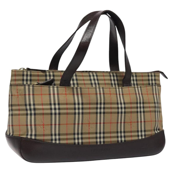 BURBERRY Nova Check Hand Bag Canvas Beige Gold Auth 118521