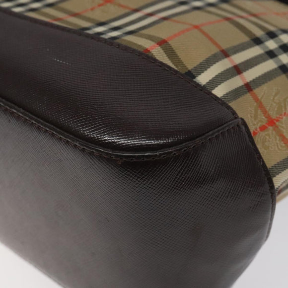 BURBERRY Nova Check Hand Bag Canvas Beige Gold Auth 118521