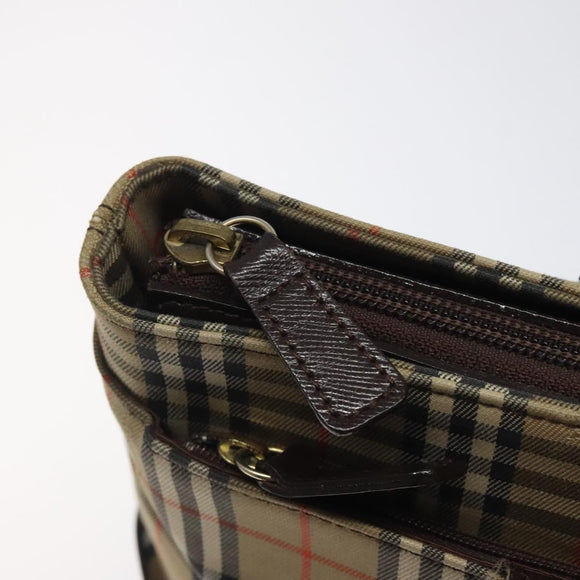BURBERRY Nova Check Hand Bag Canvas Beige Gold Auth 118521