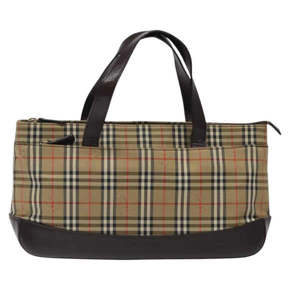 BURBERRY Nova Check Hand Bag Canvas Beige Gold Auth 118521