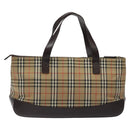 BURBERRY Nova Check Hand Bag Canvas Beige Gold Auth 118521-2
