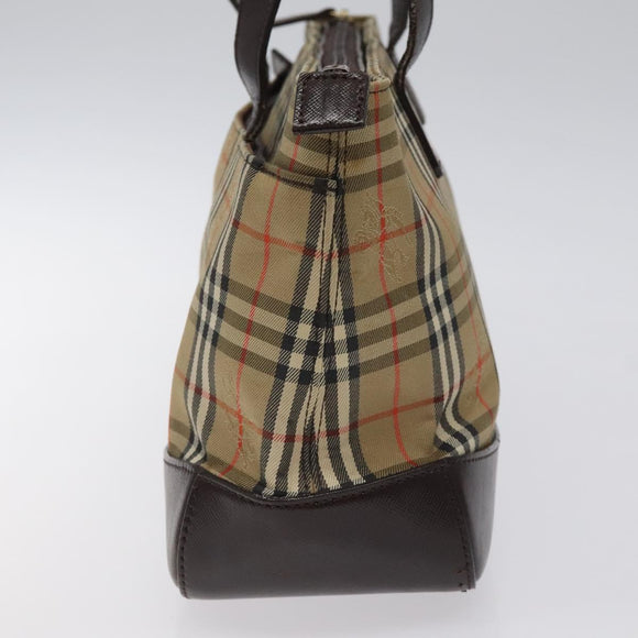 BURBERRY Nova Check Hand Bag Canvas Beige Gold Auth 118521
