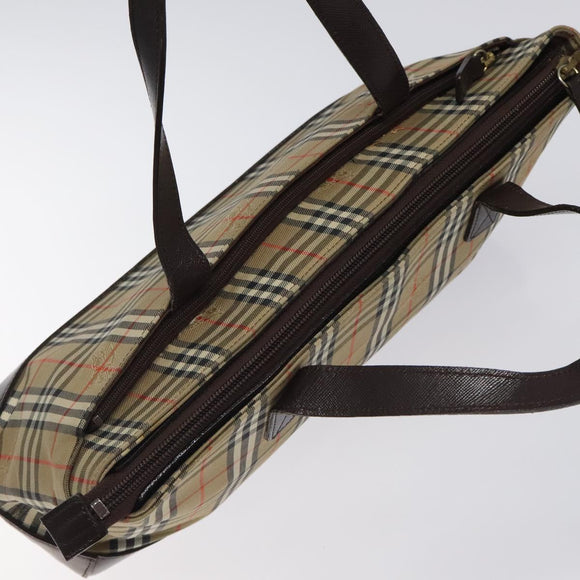 BURBERRY Nova Check Hand Bag Canvas Beige Gold Auth 118521