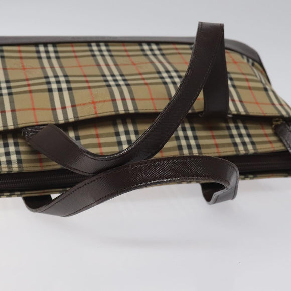 BURBERRY Nova Check Hand Bag Canvas Beige Gold Auth 118521