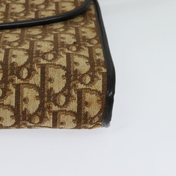 Christian Dior Trotter Canvas Shoulder Bag Brown Gold Auth 118537