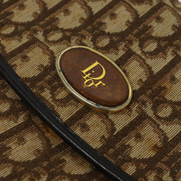 Christian Dior Trotter Canvas Shoulder Bag Brown Gold Auth 118537