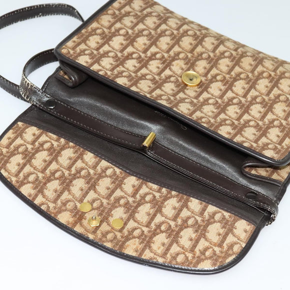Christian Dior Trotter Canvas Shoulder Bag Brown Gold Auth 118537