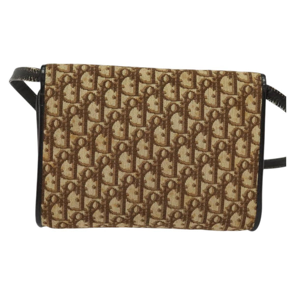 Christian Dior Trotter Canvas Shoulder Bag Brown Gold Auth 118537
