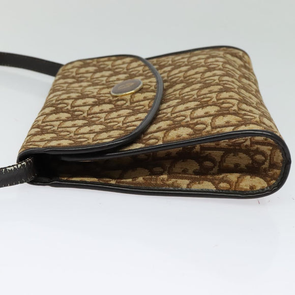 Christian Dior Trotter Canvas Shoulder Bag Brown Gold Auth 118537