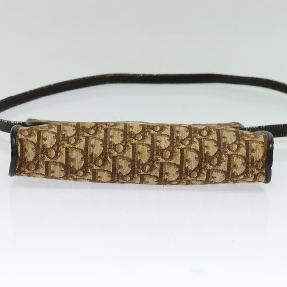 Christian Dior Trotter Canvas Shoulder Bag Brown Gold Auth 118537