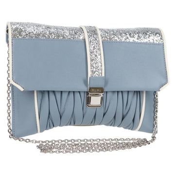 Miu Miu Matelasse Chain Shoulder Bag Leather Light Blue Silver Auth 118556M