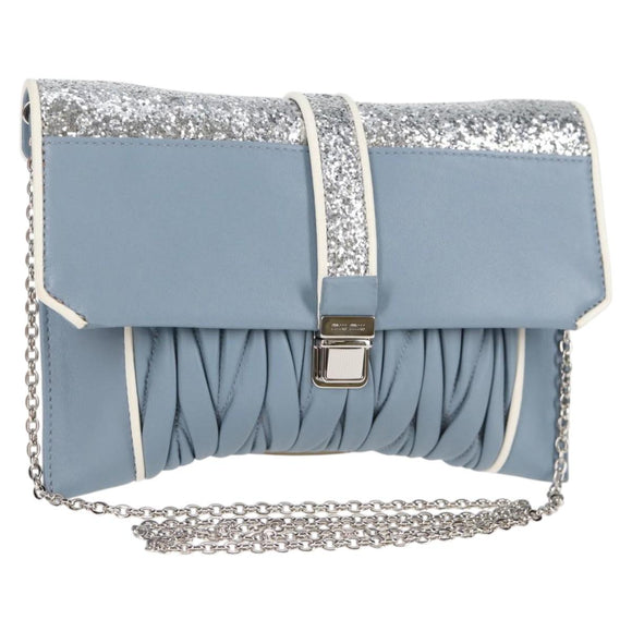 Miu Miu Matelasse Chain Shoulder Bag Leather Light Blue Silver Auth 118556M