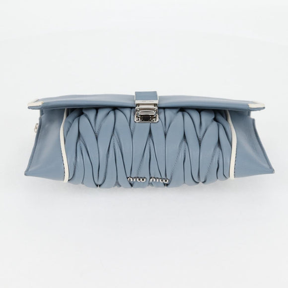 Miu Miu Matelasse Chain Shoulder Bag Leather Light Blue Silver Auth 118556M