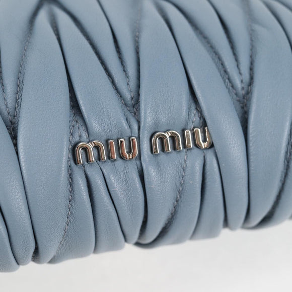 Miu Miu Matelasse Chain Shoulder Bag Leather Light Blue Silver Auth 118556M