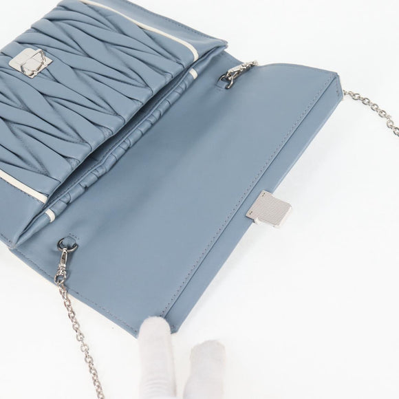 Miu Miu Matelasse Chain Shoulder Bag Leather Light Blue Silver Auth 118556M