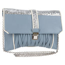 Miu Miu Matelassé Chain Umhängetasche Leder Hellblau Silber Auth 118556M-1