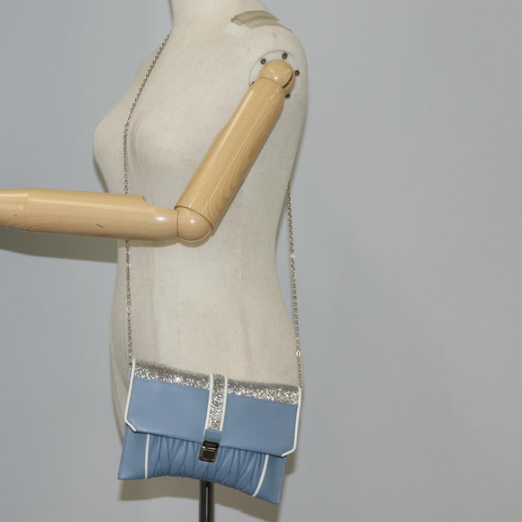 Miu Miu Matelasse Chain Shoulder Bag Leather Light Blue Silver Auth 118556M