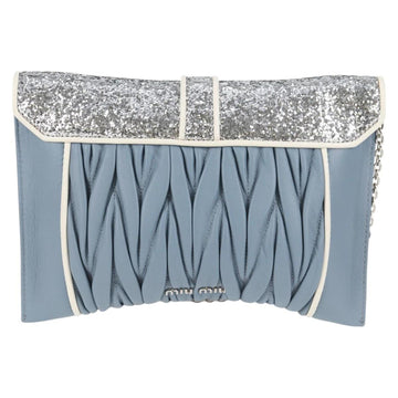 Miu Miu Matelasse Chain Shoulder Bag Leather Light Blue Silver Auth 118556M - 0