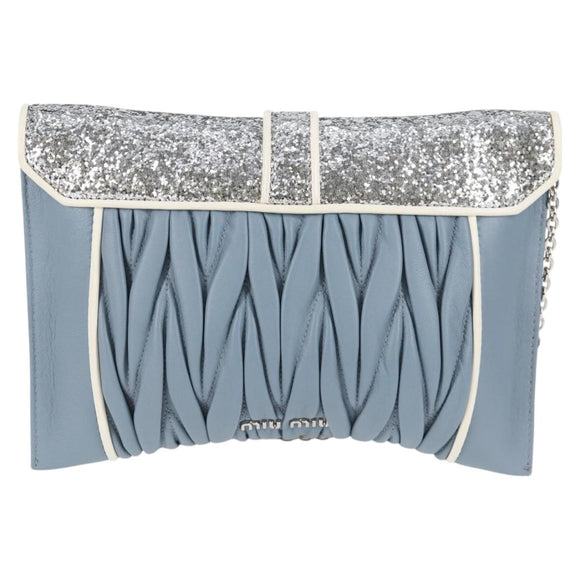 Miu Miu Matelasse Chain Shoulder Bag Leather Light Blue Silver Auth 118556M