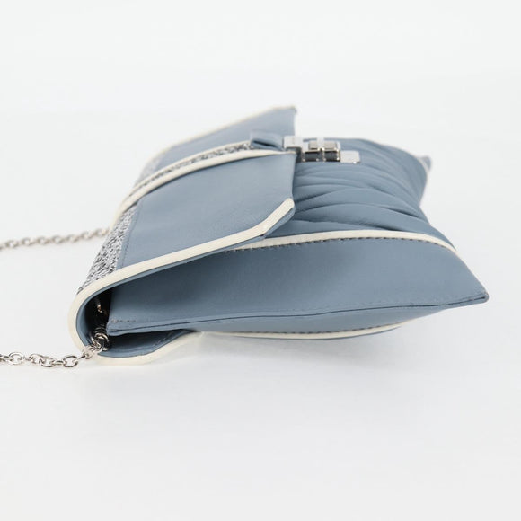 Miu Miu Matelasse Chain Shoulder Bag Leather Light Blue Silver Auth 118556M