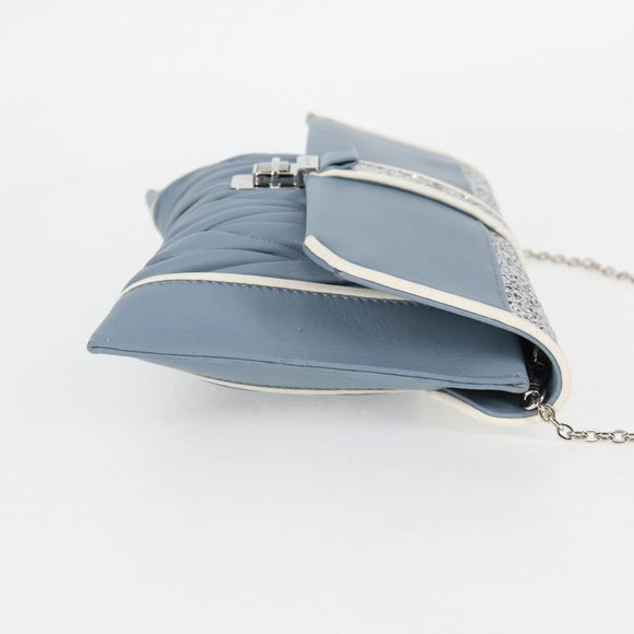 Miu Miu Matelasse Chain Shoulder Bag Leather Light Blue Silver Auth 118556M