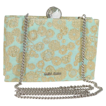 Miu Miu Chain Shoulder Bag Cotton Light Blue Silver Auth 118561AM