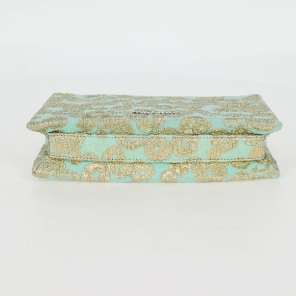 Miu Miu Chain Shoulder Bag Cotton Light Blue Silver Auth 118561AM