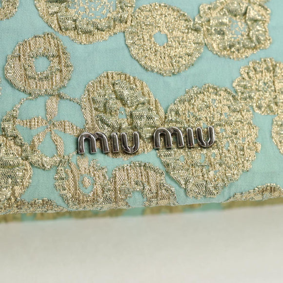 Miu Miu Chain Shoulder Bag Cotton Light Blue Silver Auth 118561AM