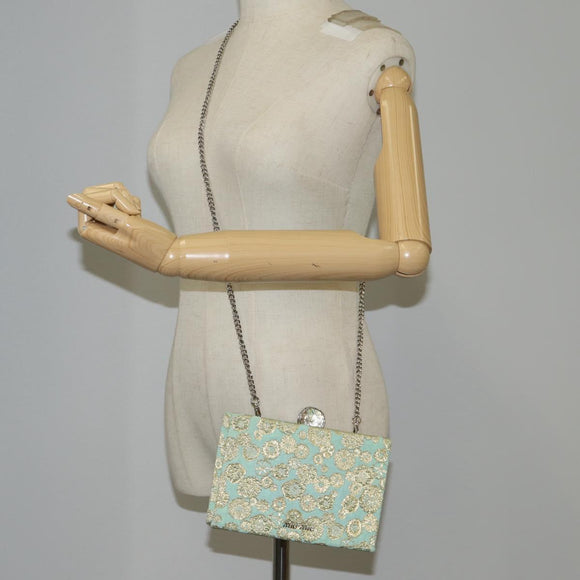 Miu Miu Chain Shoulder Bag Cotton Light Blue Silver Auth 118561AM