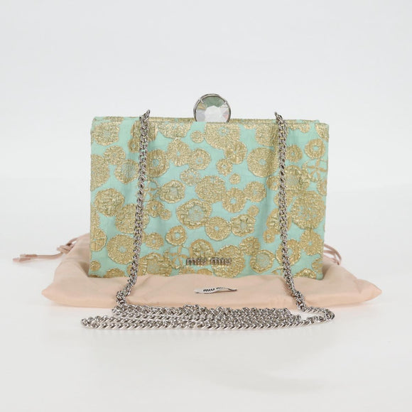 Miu Miu Chain Shoulder Bag Cotton Light Blue Silver Auth 118561AM