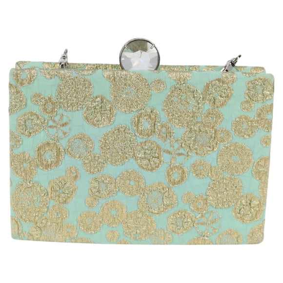 Miu Miu Chain Shoulder Bag Cotton Light Blue Silver Auth 118561AM