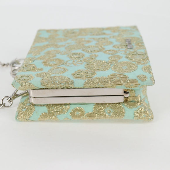 Miu Miu Chain Shoulder Bag Cotton Light Blue Silver Auth 118561AM