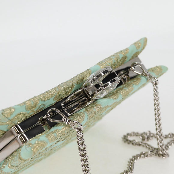 Miu Miu Chain Shoulder Bag Cotton Light Blue Silver Auth 118561AM