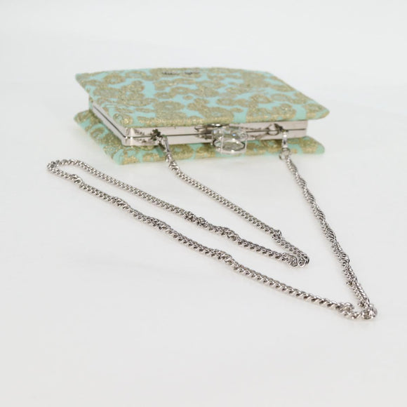 Miu Miu Chain Shoulder Bag Cotton Light Blue Silver Auth 118561AM