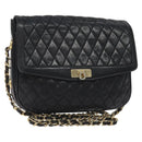 BALLY Chain Shoulder Bag Leather Black Gold Auth 118600-1
