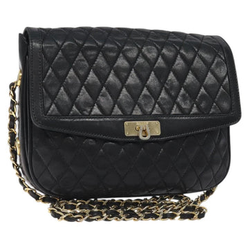 BALLY Chain Shoulder Bag Leather Black Gold Auth 118600