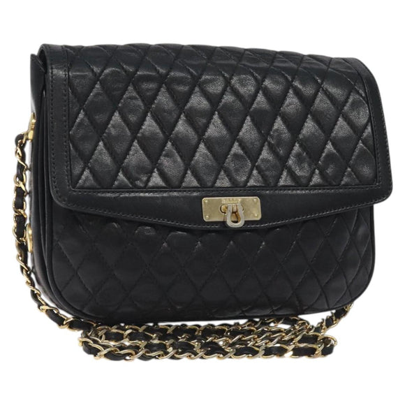 BALLY Chain Shoulder Bag Leather Black Gold Auth 118600