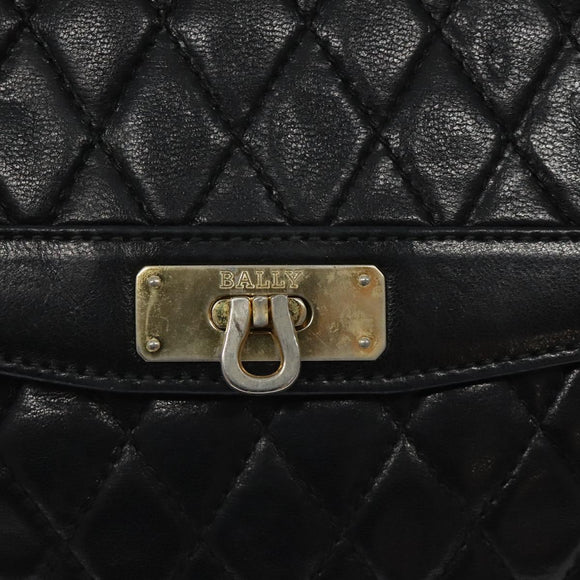 BALLY Chain Shoulder Bag Leather Black Gold Auth 118600