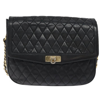 BALLY Chain Shoulder Bag Leather Black Gold Auth 118600 - 0