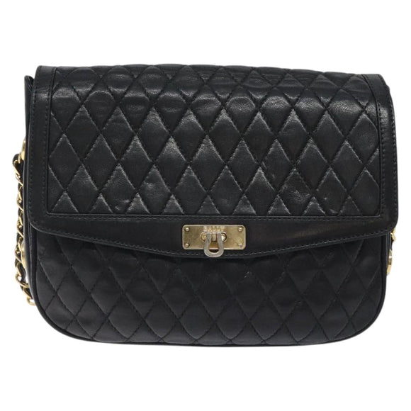 BALLY Chain Shoulder Bag Leather Black Gold Auth 118600